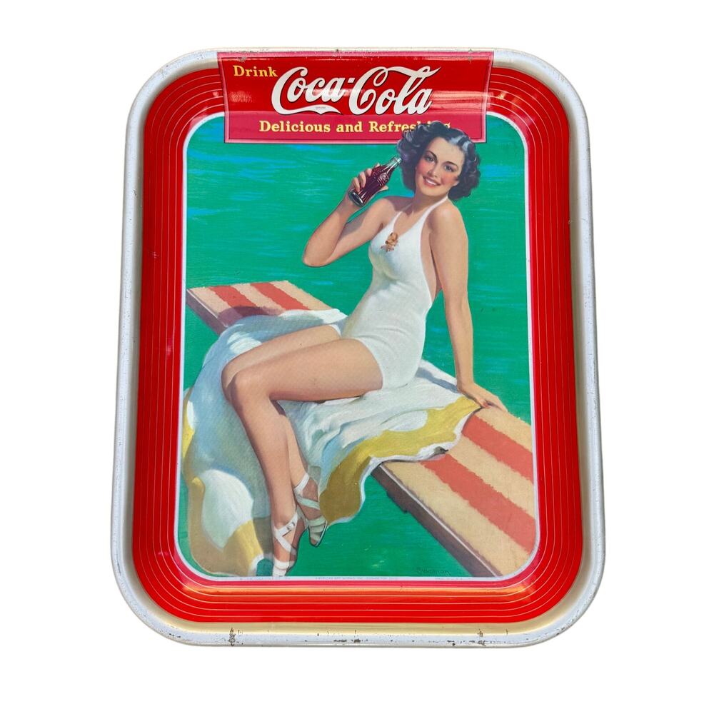 Vintage Haddon Sundblom metal serving tray Coca-Cola 1939. Springboard girl